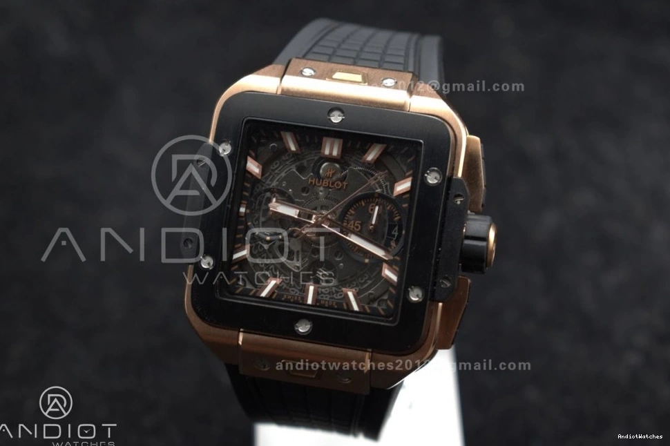 Unico on Dial Rubber Skeleton Bezel Square 42mm Black Affordable A Ceramic 1116 RG 1:1 BBF Bang Best Strap Edition 0107